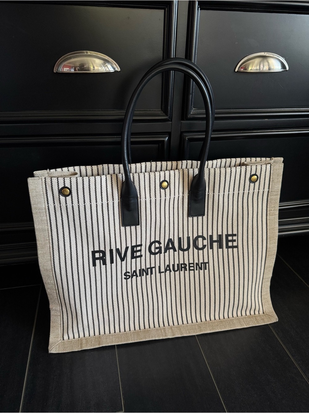 Women Canvas Tote Stripe Rive Gauche Saint Laurent - Picture 1 of 13